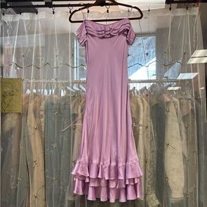 lauren ralph lauren mauve light purple silk ruffle midi dress